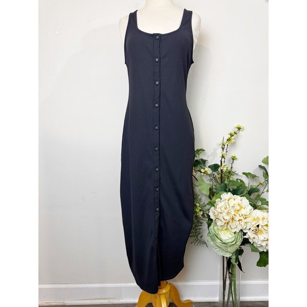 FOURTEENTH PLACE * square neck rib knit body-con midi dress | large | black - Picture 2 of 10